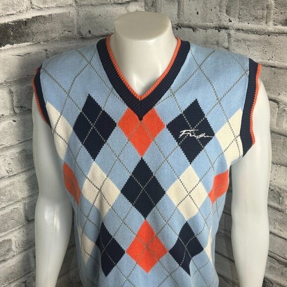 FUBU Vintage Argyle Knit V-Neck Sweater Vest - Picture 2 of 8